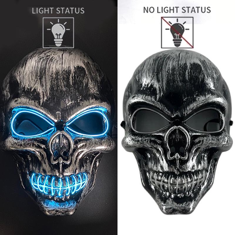 Halloween Killer Luminous Mask Led Light Up Skull Mask Glow In The Dark Mask For Party Festival Cosplay Skeleton Killer Supplies
