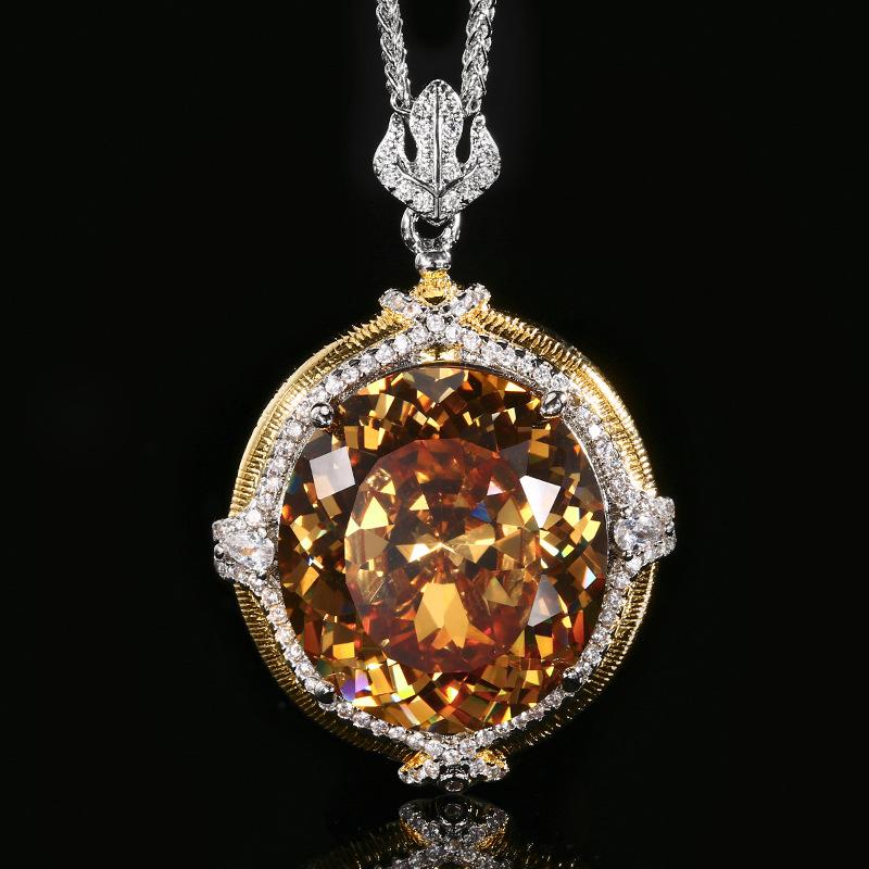 Jewelry Copper Bottom Gold-Plated Simulation Blue Spinel Temperament Retro Pendant Necklace Stone 18 * 20