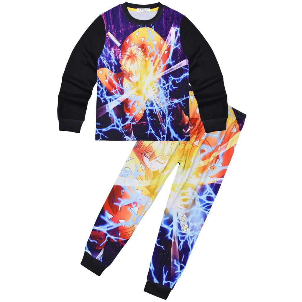 Kids Boys Anime Cartoon Demon Slayer Print Long Sleeves T-Shirt Top Pants Trousers Clothes Set