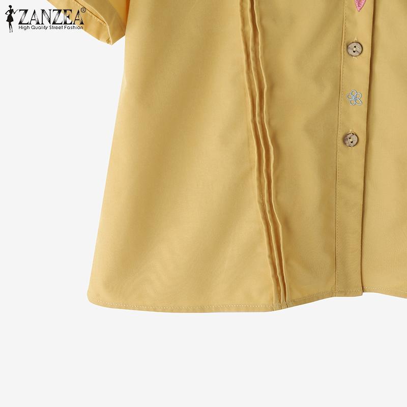 ZANZEA Bluză casual de vară cu mânecă scurtă, cu gât rotund, imprimeu