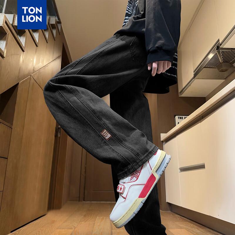 TonLion Men's Straight Leg Jeans with Side Patch