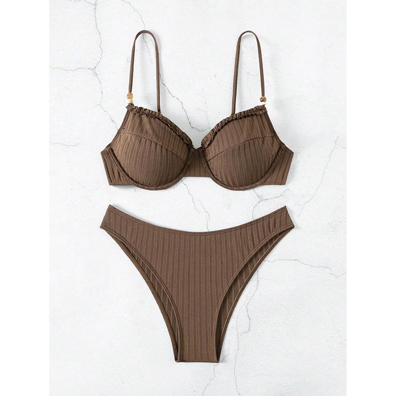 Bikini Damen Badeanzug Neu Einfarbig Träger Streifen Bikinis Set Sexy String Bademode Sommer Zweiteiler Strand Badeanzug Weiblich