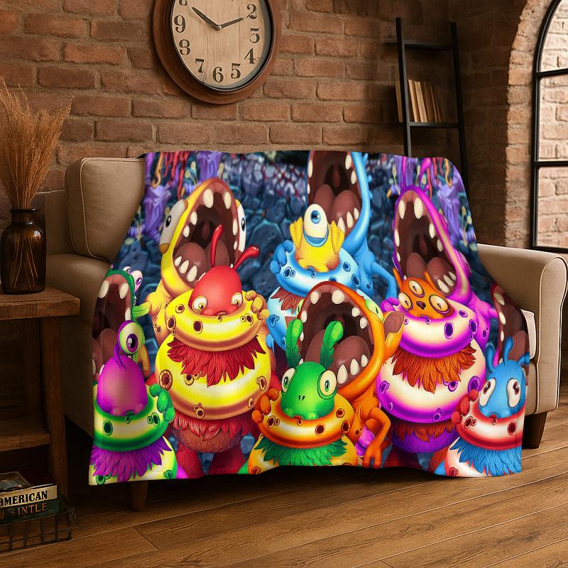 Music Game My Singing Monsters Cartoon Flannel Blanket Soft Throw Blanket for Bedroom Living Room Bed Travel Camping Picnic