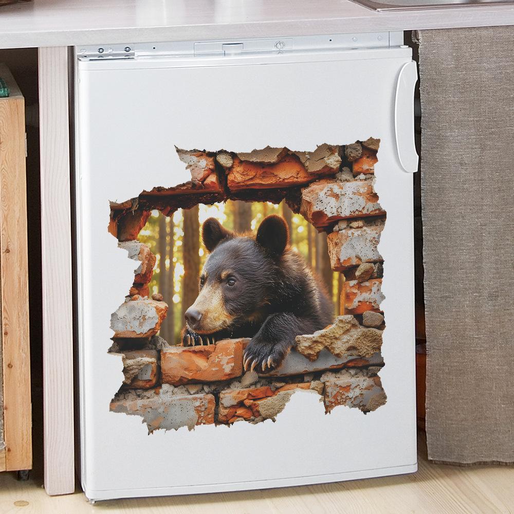 Red Brick Broken Wall Brown Bear Bedroom Living Room Entrance Hall Home Background Beautification Wall Stickers