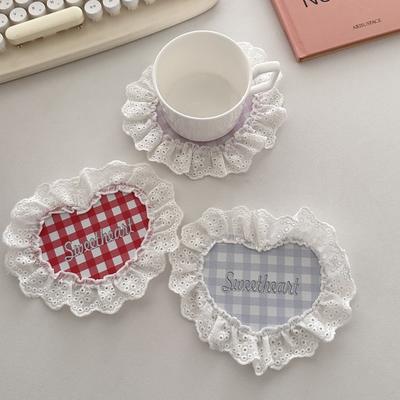 Heart Shaped Lace Coasters Sweetheart Plaid Cup Mats Multi Purpose Drink Coaster Tableware Decoration Kitchens Accessories Gifts