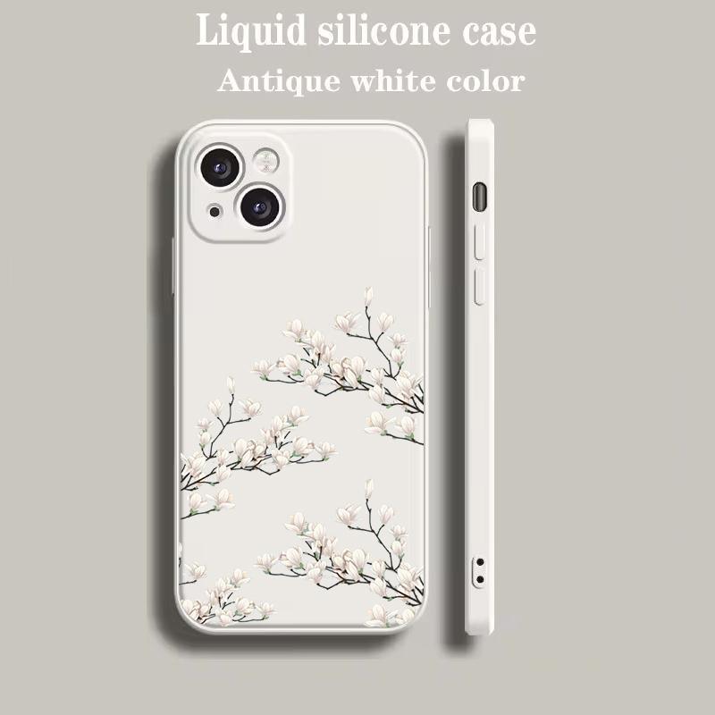 Luxury Color Phone Case For iPhone 15 14 13 12 mini 11 Pro Max XS X XR SE 7 8 Plus soft Silicone Beige Cover Flower