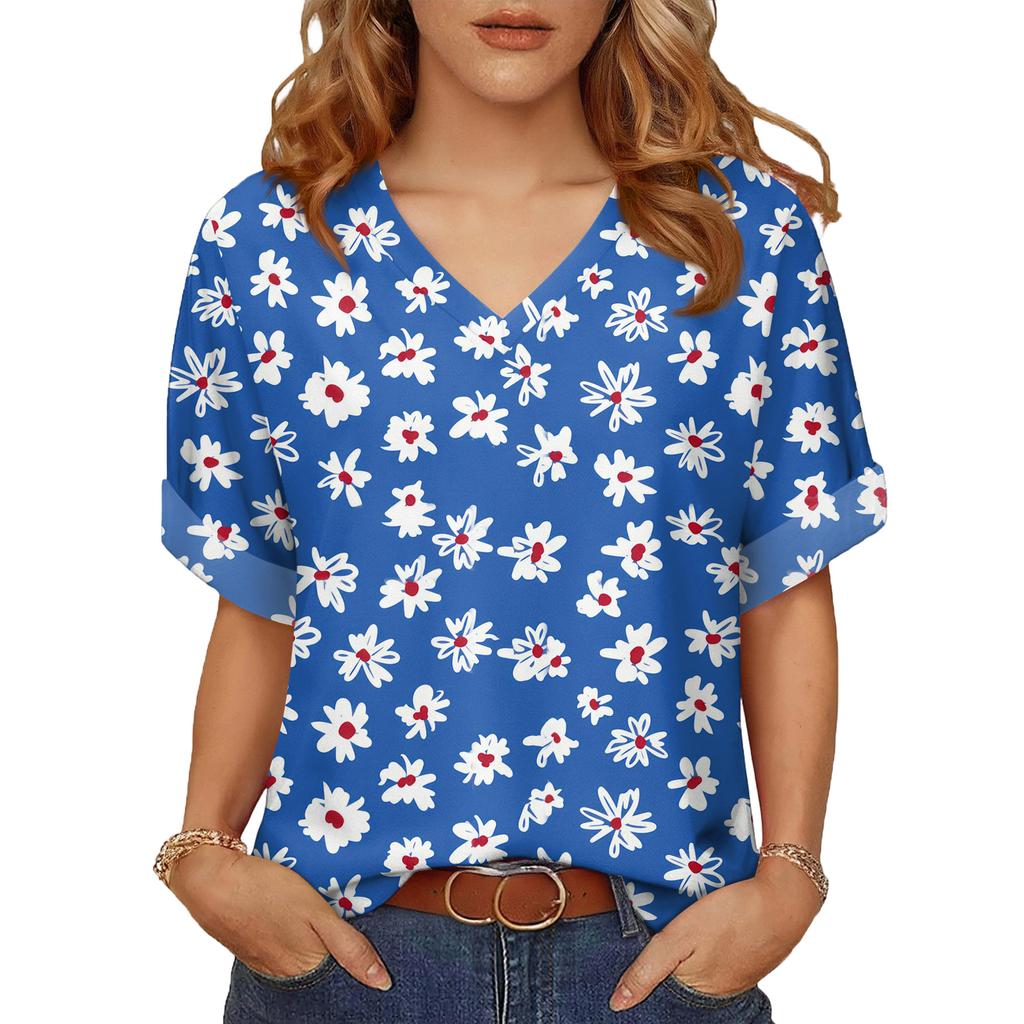 Modisches lässiges vielseitiges Damen-Sommer-Kurzarm-Oberteil mit Blumenprint, schmal geschnitten