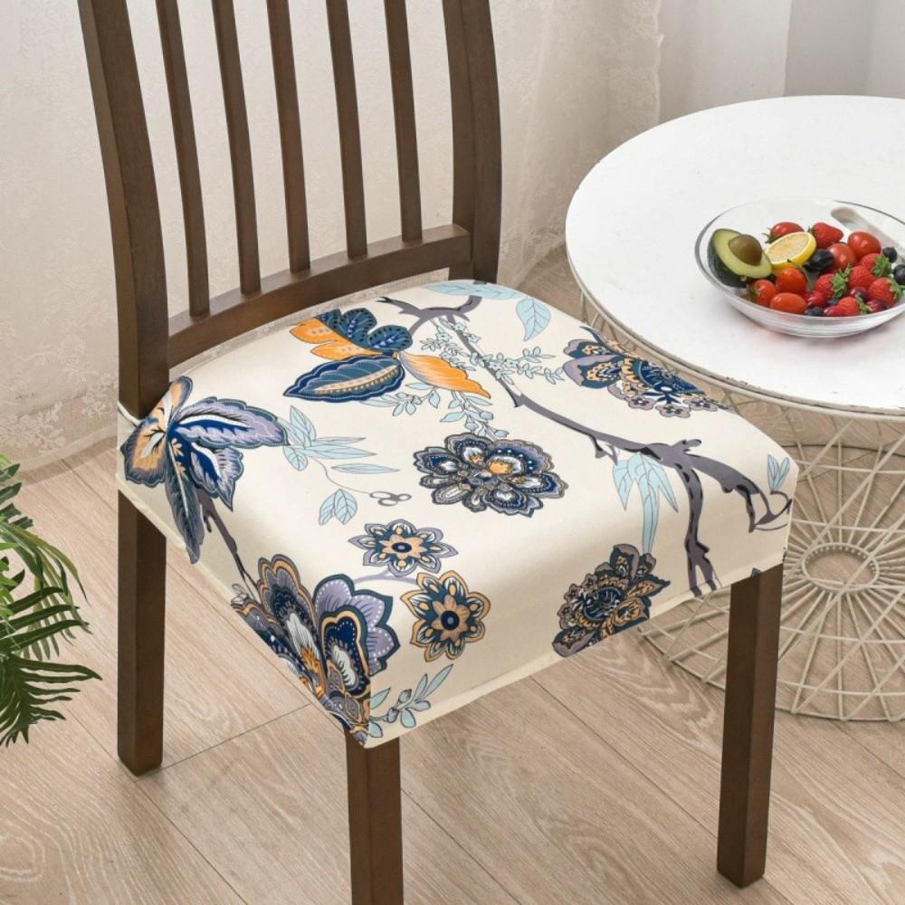 Soft Printed Design Stretch Chair Cover Square Elastic Bottom Chair Slipcover Removable Chair Seat Cover Home Decor