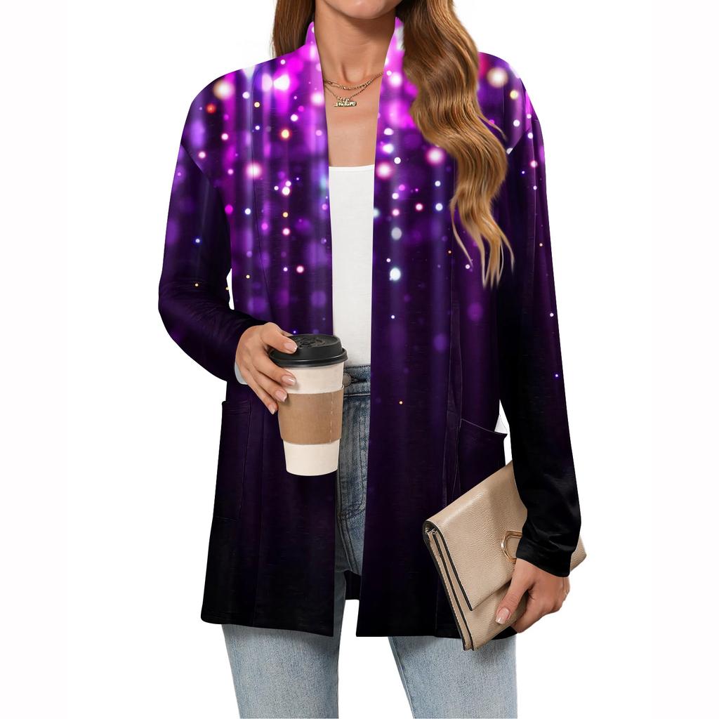 Women's Christmas Printed Lightweight Cardigan Long Sleeved Casual Loose Thin Fit With Pockets Cardigan Jacket