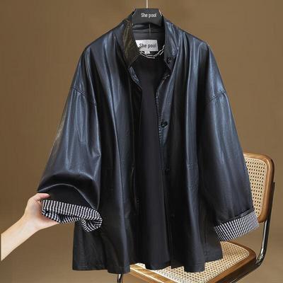 Women's Stand-Collar PU Leather Mid-Length Coat