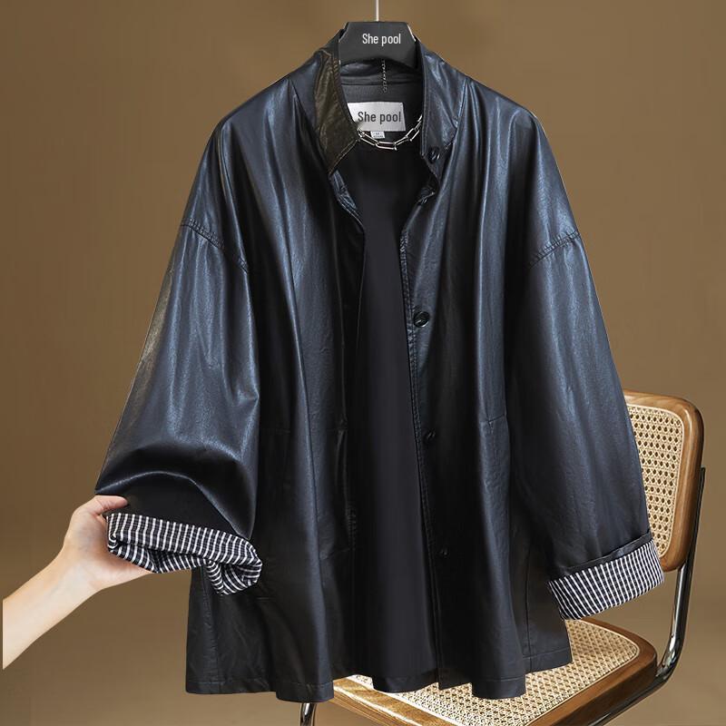 

Женское полупальто из искусственной кожи с воротником-стойкой L