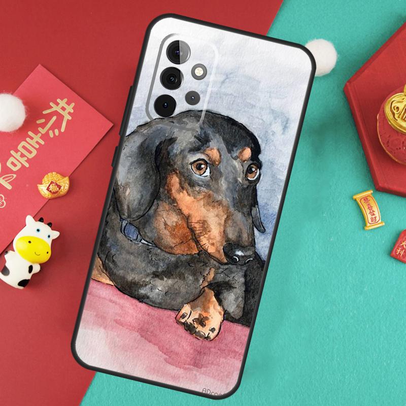 Cartoon Dachshund Sausage Dog Case For Samsung Galaxy A13 A33 A53 A15 A25 A35 A55 A54 A34 A14 A71 A51 A12 A32 A52 Cover