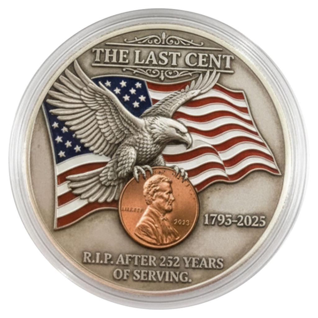 Final Cent Memorial Coin with American Flag & Eagle Final Penny The Last Coin Token Gift for History & Collectors
