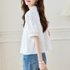 Summer New V-neck Short-sleeved White Shirt Women's Thin Bubble Sleeve Chic Top Shirt