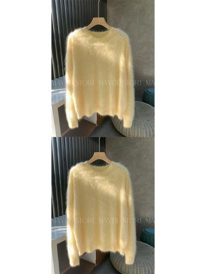 Women's Thick Mink-Like Plush Sweater - Cozy Autumn/Winter Knitted Pullover