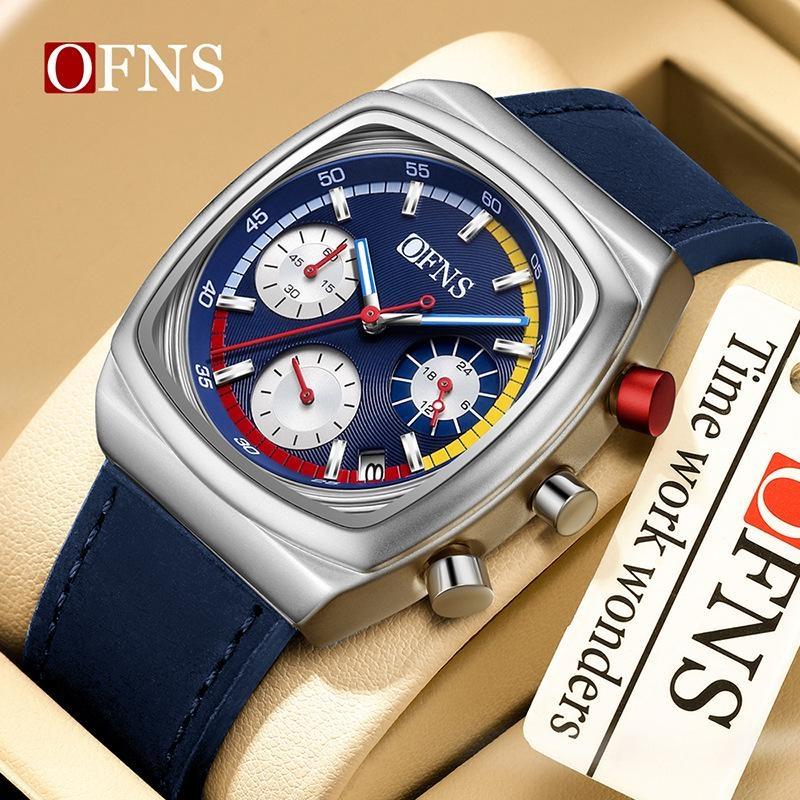 Square Dial Chronograph Quartz Watches for Men Fashion Leather Strap Casual Sport Wristwatch with Date Display Waterproof Luminous