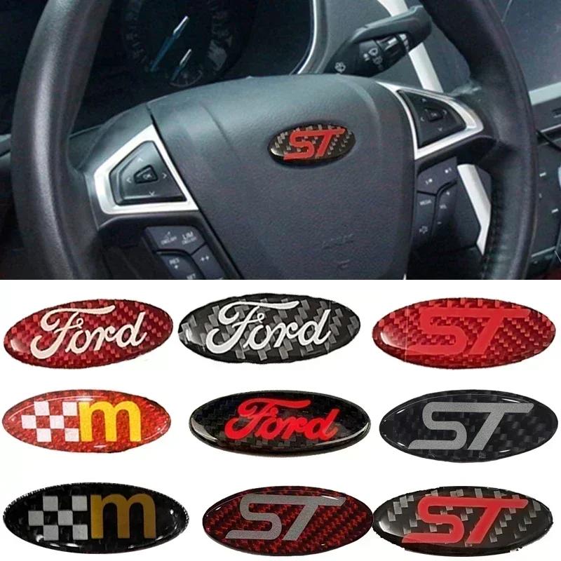 Car Sticker Carbon Fiber Car Steering Wheel Stickers for Ford Mondeo Mk3 Escape Ecosport Edge Focus Ranger Fiesta Kuga Roush Emb