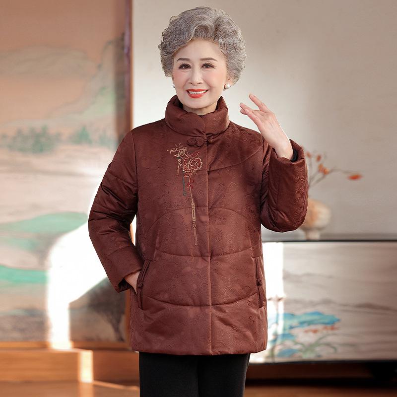 Stylish High-Collar Cotton Jacket for Middle-Aged and Elderly Women - Warm Winter Coat for Moms and Grandmothers, Chinese-Inspired Design