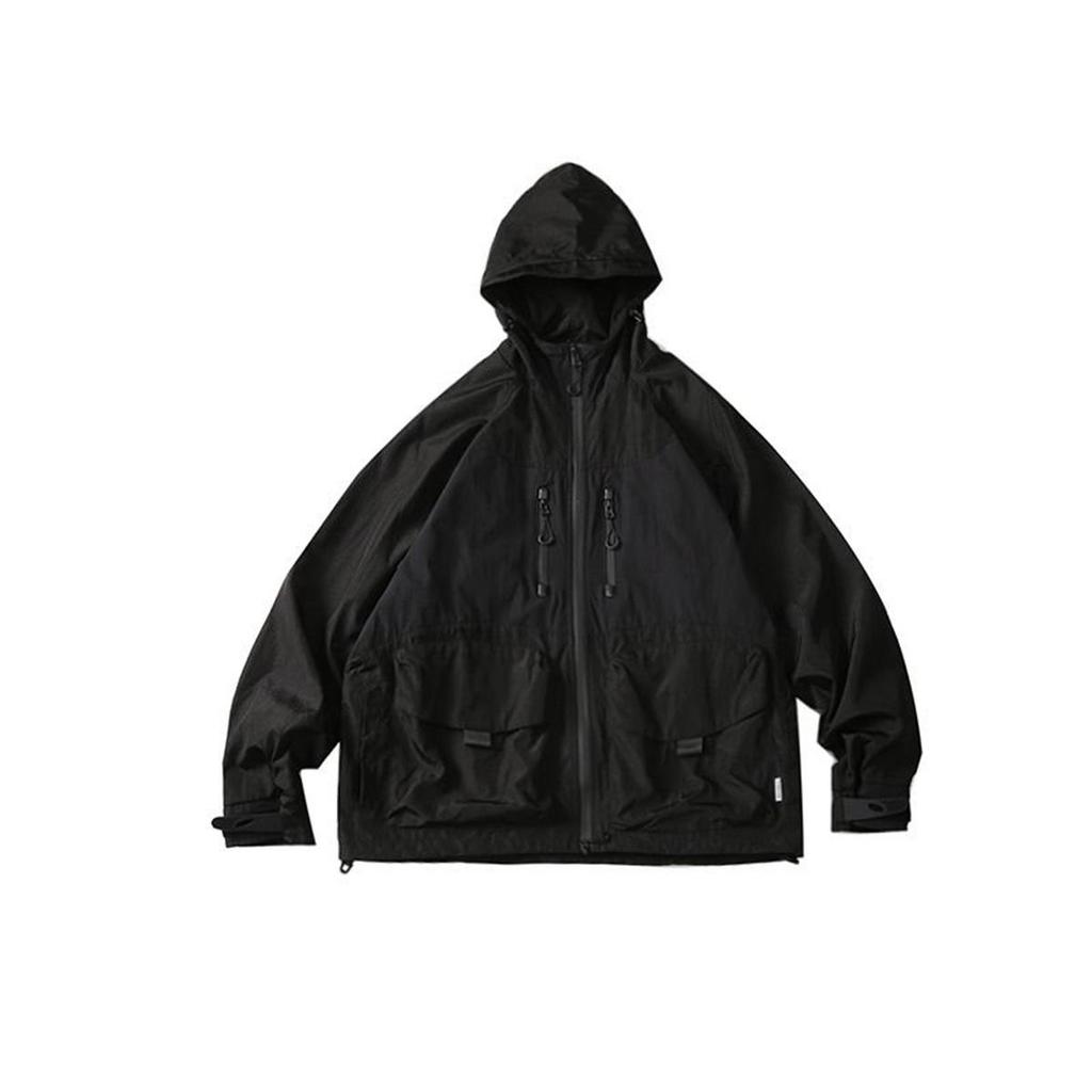 TENDGANK Color Block Hooded Windbreaker with Pockets - Japanese Retro Style