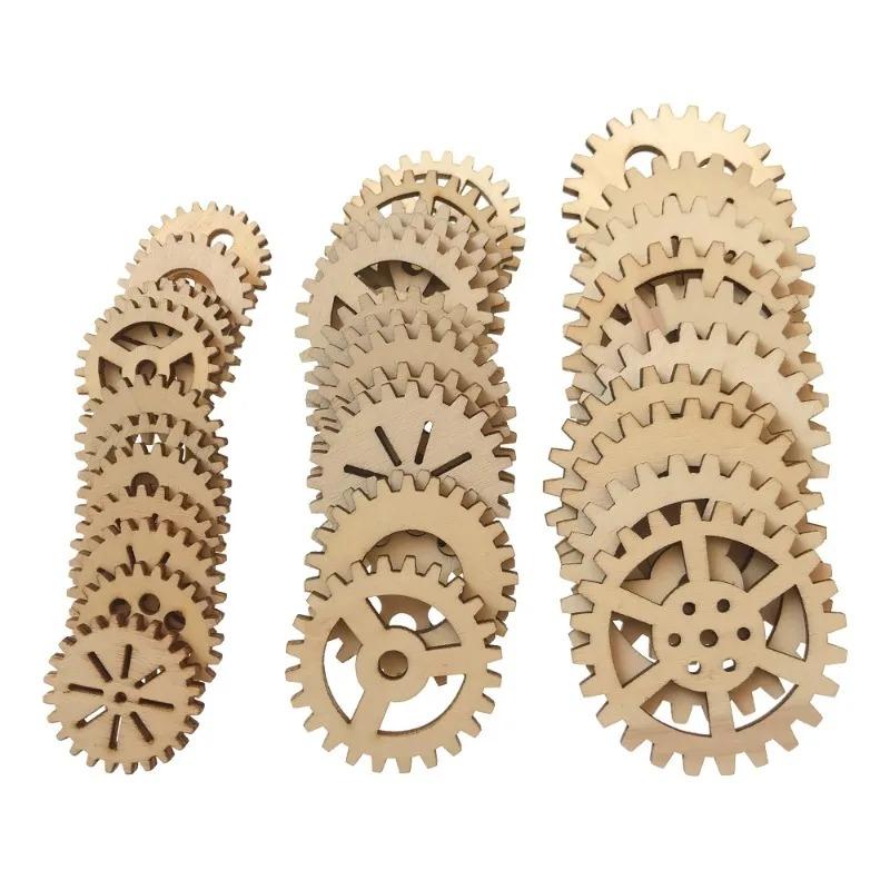 25 Stück Unbearbeitete Holzstücke Basteln DIY Malerei Dekorationen Mini Holz Zahnrad Puzzle Knöpfe
