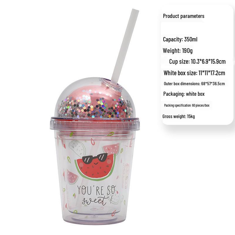 350ml Cute Cartoon Fruit Water Cup with Dome Lid & Straw for Kids