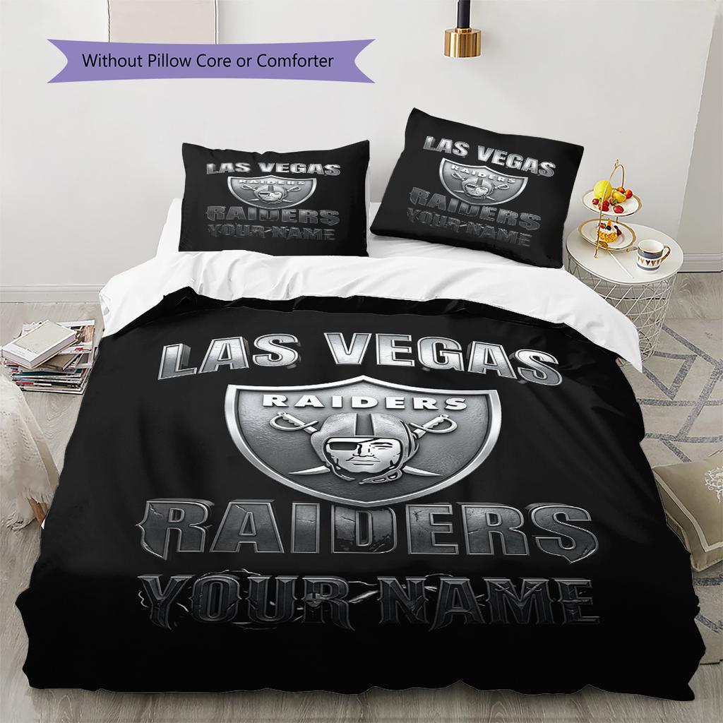 Name Individuelles Las Vegas Raiders Logo Muster Bettwäsche Set Bettbezug Kissenbezug Heimdekoration Geschenk (1 Bettbezug + 2 Kissenbezüge, ohne Füllung)