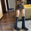 Autumn and winter new knight boots retro boots Maillard tall flat bottom knee straight boots