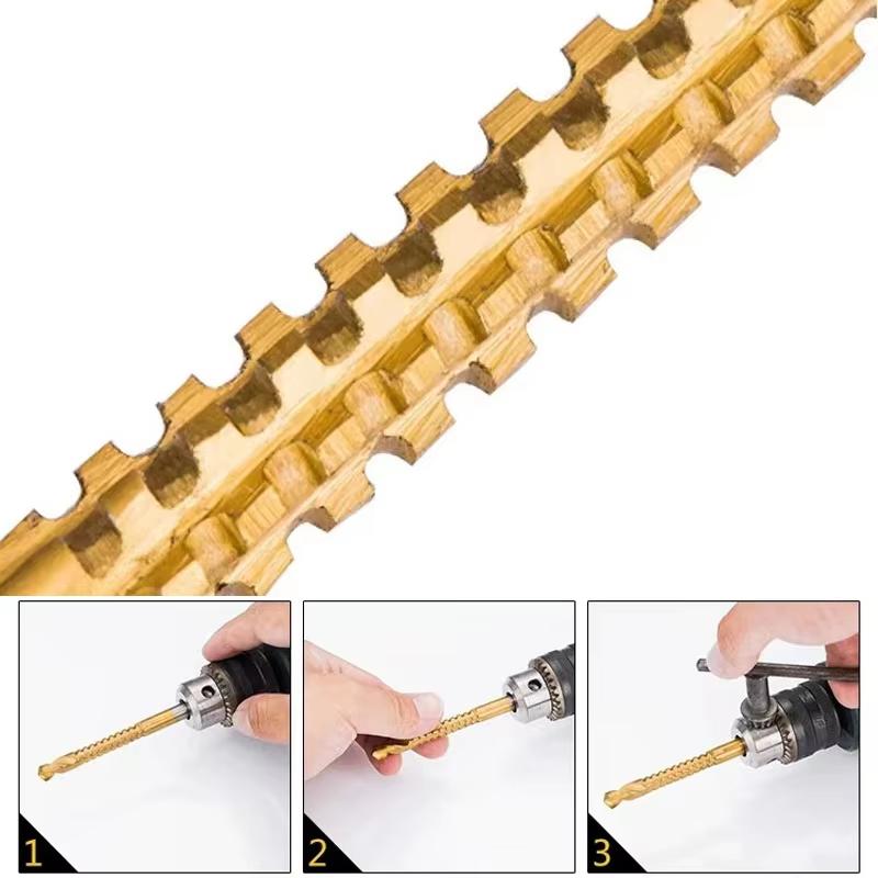 6Pcs Hss Hexagon Shank Twist Drill Bits Serrated Grooving Cutting Tap Spiral Saw Wood Metal Plastic Hole Saw Titanium Drill