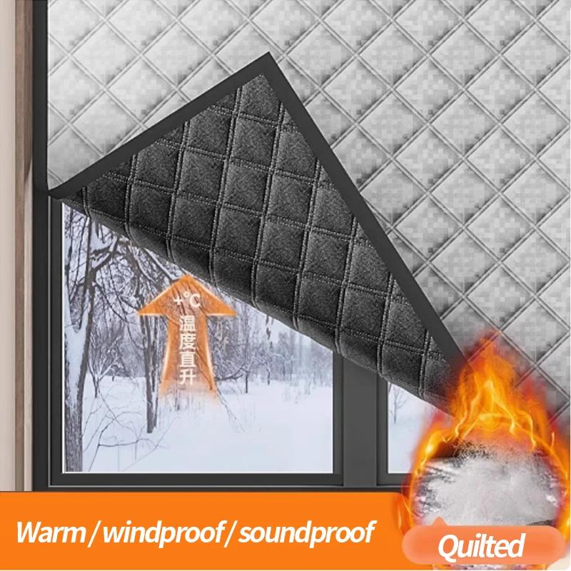 Window Windproof, Warm Curtain, Cold Double Thick Blackout Curtain, Soundproof Cotton Window Easy Install Cold-Blocking Design for Warm Winter Home
