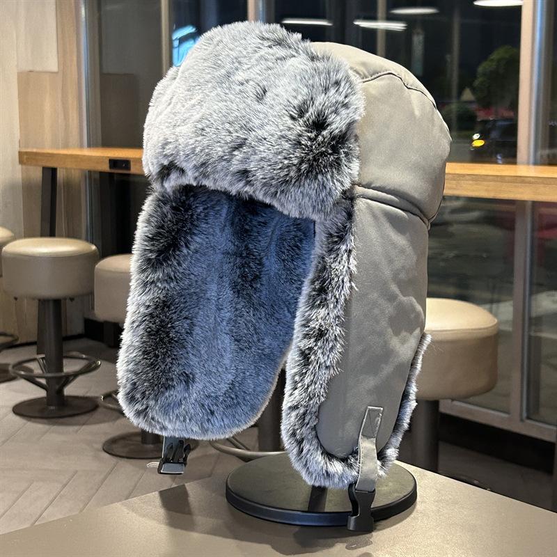 Winter men's hat outdoor rabbit velvet windproof hat women's thickened warm cotton hat pilot cold hat