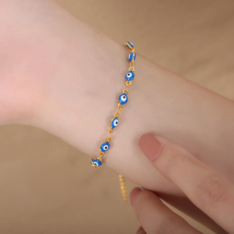 French Retro Colorful Enamel Titanium Steel Necklace & 18K Gold Bracelet - Versatile Personalized Niche Jewelry for Women