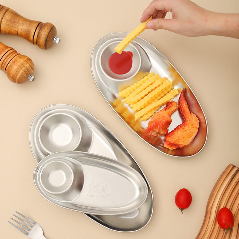 ZISIZ Stainless Steel Snack Plate with Dipping Sauce Compartment