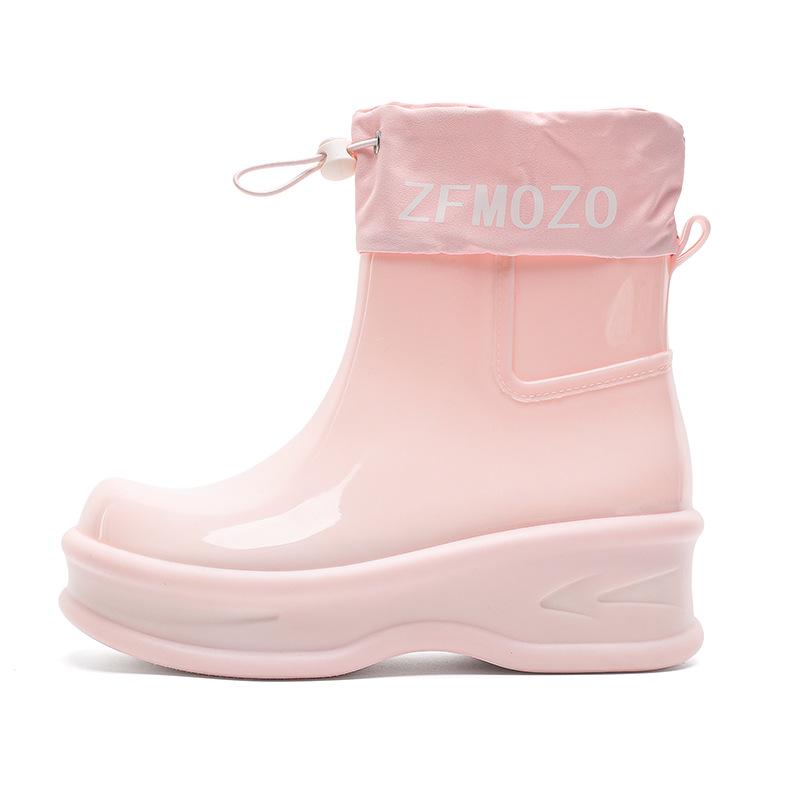 Women's Waterproof Thick-Soled Drawstring Rain Boots - Short, Height-Boosting Rubber Shoes for Outdoor and Kitchen Use