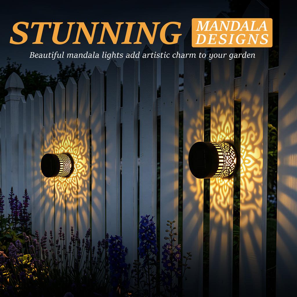 2Pcs Patio Solar Light Waterproof Solar Powered Mandala Nightnight Stairs Flight Automatic Lamp Decor for Garden Deck Post Fence