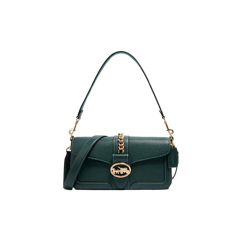 

COACH Georgie 27 carriage buckle chain decoration leather armpit bag hand crossbody shoulder bag women s dark green зелений