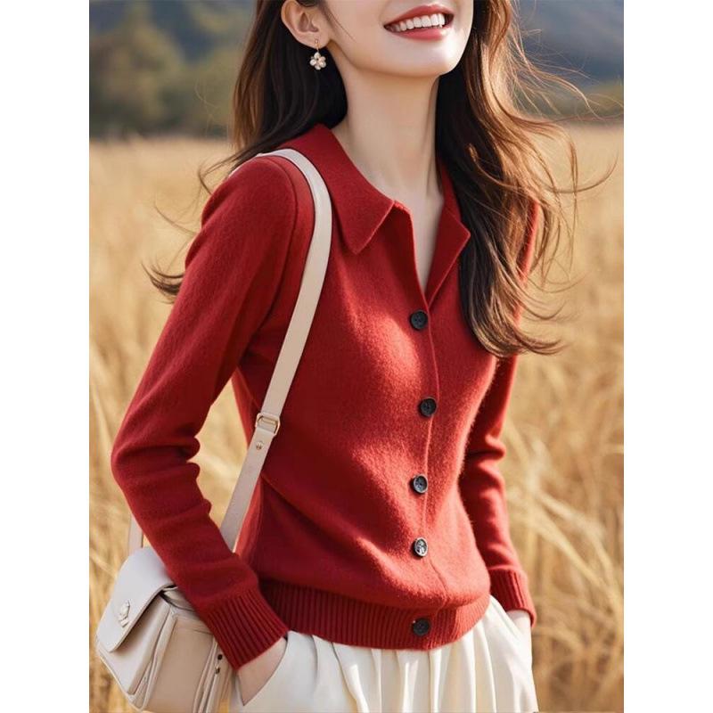 Autumn/Winter 2025 Knit Polo Collar Cardigan Top