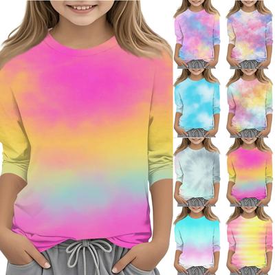 Dziecięca koszulka z nadrukiem i okrągłym dekoltem, rękawy 3/4, codzienny, swobodny T-shirt