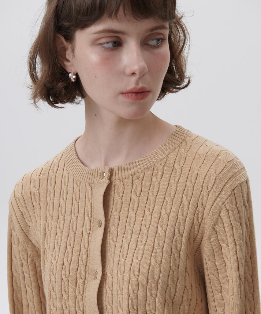 Plac Women Cable Round Neck Cardigan Beige