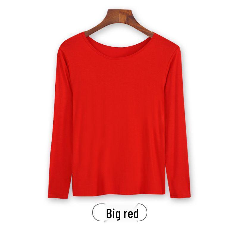 

2024 Women s Plus Size Long Sleeve Modal T-shirt - Versatile Round Neck for Spring/Autumn L (50-60 kg) яскраво-червоного кольору