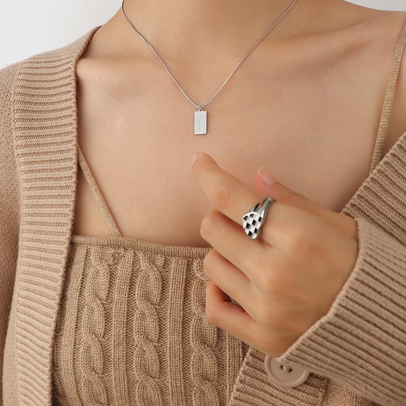 Minimalist Square Plate Pendant Necklace with 18K Gold-Plated Titanium Steel and Snake Bone Chain