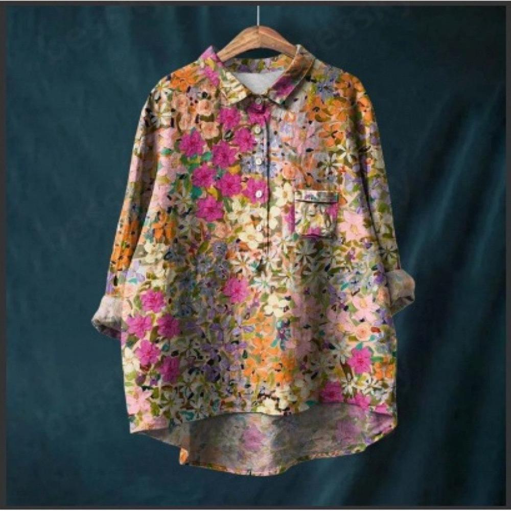 Stampa Floreale Vintage Deliziosa Camicia Casual in Lino