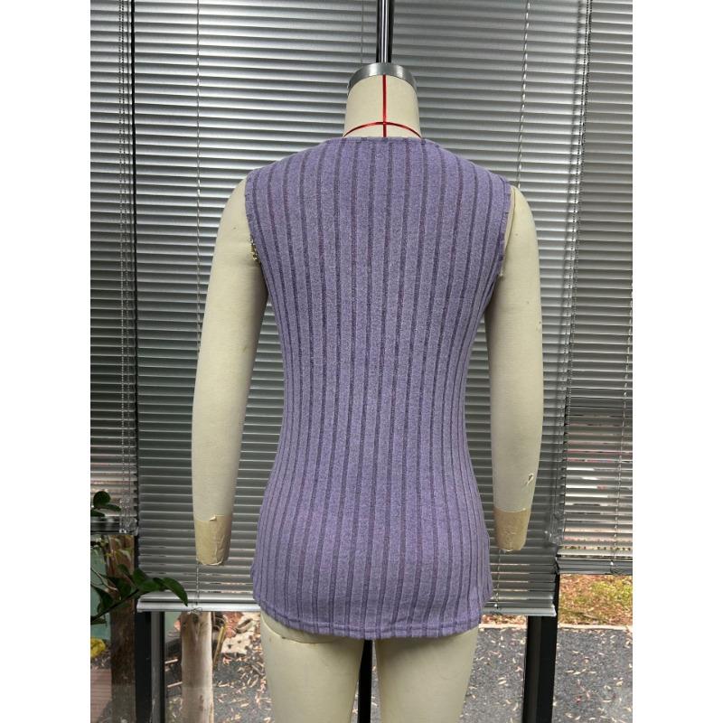 Spring and Summer V-neck Sleeveless Top Solid Color Pit Stripe Women’s Knitted Vests