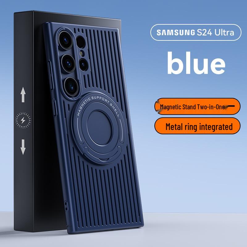 Samsung S25 Ultra Mesh Phone Case with Magnetic Rod Stand, Heat Dissipation, Drop-Proof, Frosted Finish