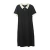 Large Size Women's Clothing Contrasting Color Polo Collar Dress, Summer New Waist and Age-reducing Medium and Long Dress 222191