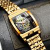 UTHAI L44 Men's Watch Fashion Hollow Carved Large Dial Barrel Waterproof Clock Steel Band Male's Business Quartz Watches