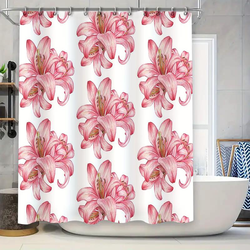 

Floral Shower Curtain Botanical Lily Pattern Bathroom Decor Nature Flower Print Waterproof Fabric Backdrop Vintage Style Home W60H190(CM)-1 Pcs