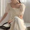 Black dress women's summer new French retro temperament square collar waist long Hepburn style small black dress