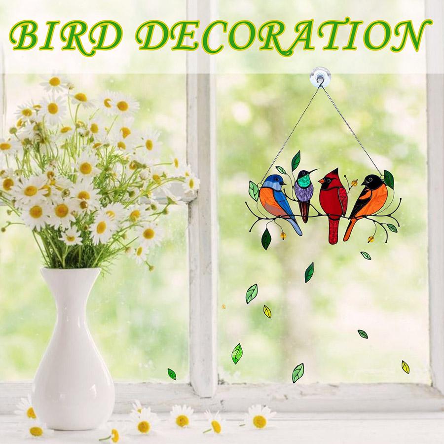 Multicolor Acrylic Panel Bird Stained Glass Suncatcher Window Hanging Home Decor