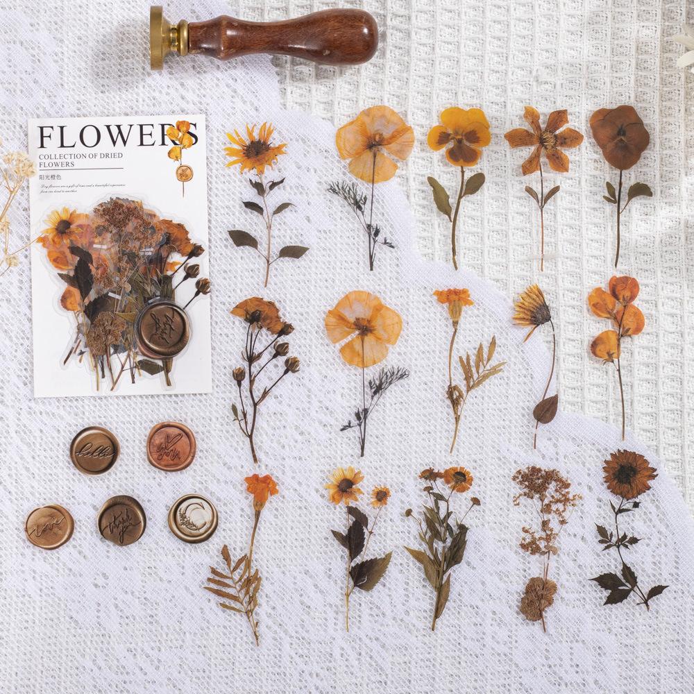 PET Wax Seal Sticker Pack - 40pcs Dried Flower Decals for Journal & Scrapbooking