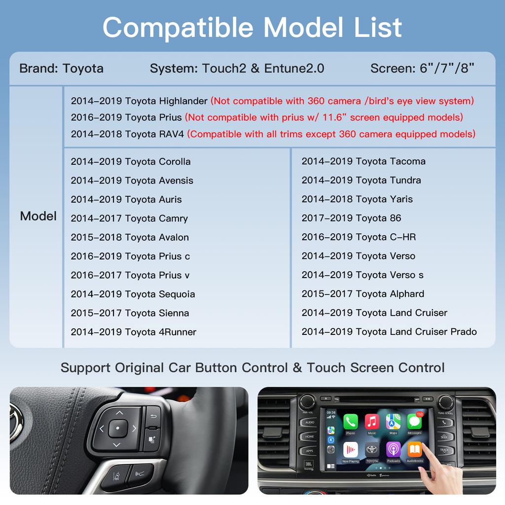 Carplay Android Auto for Toyota Touch2 Entune 2.0 Highlander Tundra Sienna Prius Yaris Camry CHR Module Multimedia